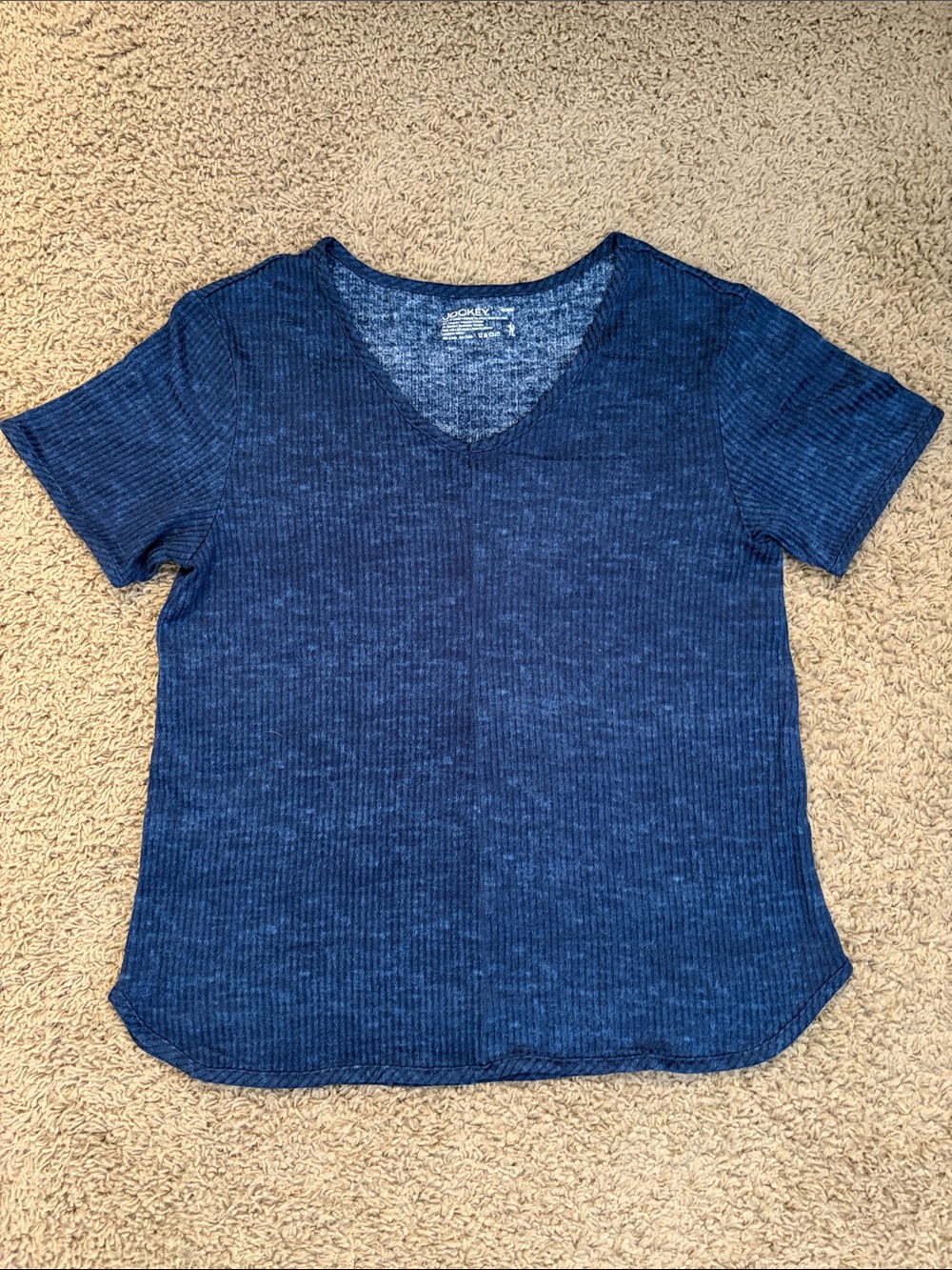 Jockey Ribbed Blue V-Neck Short Sleeve Pajama Top